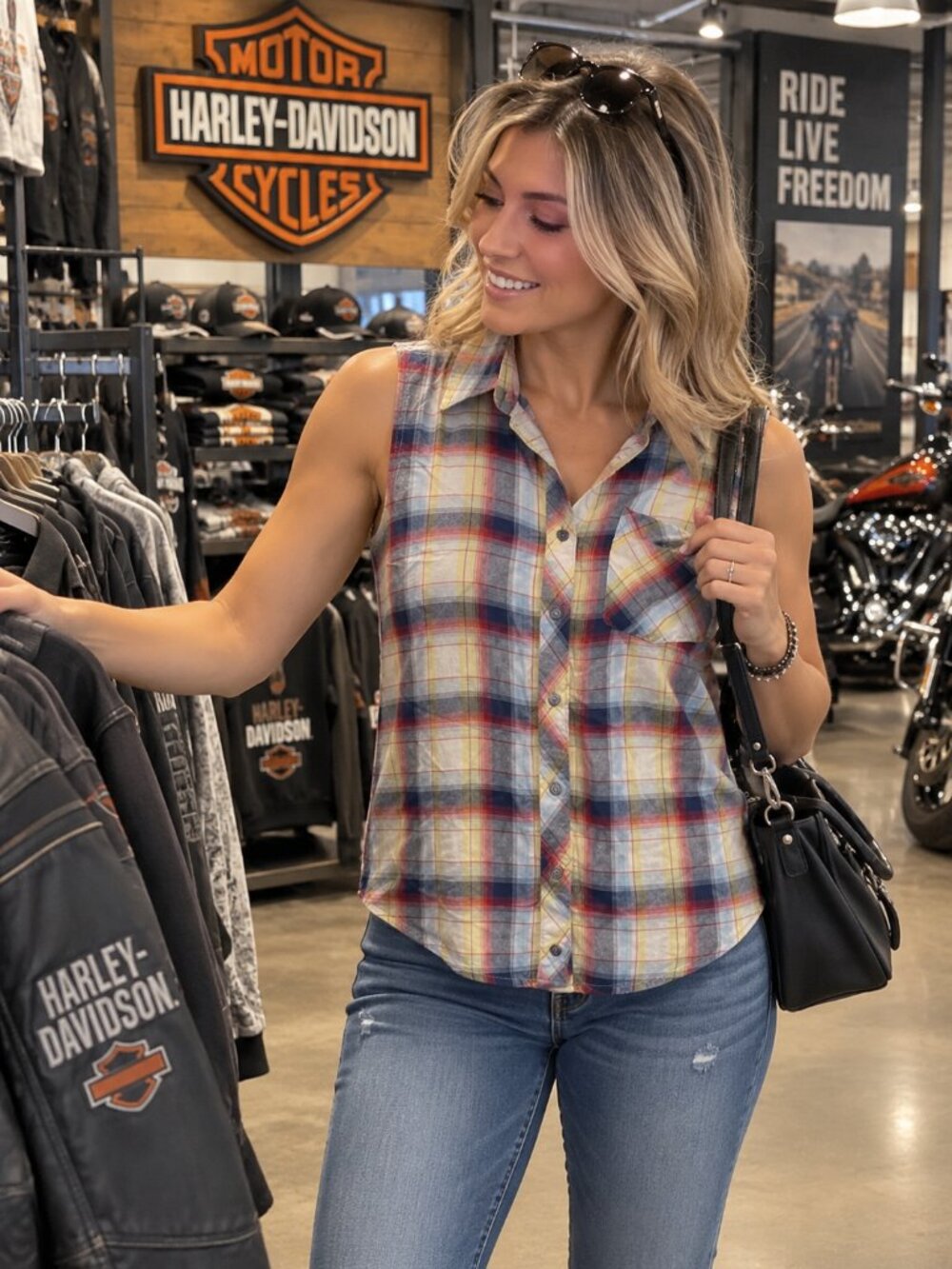 WOMENS HARLEY-DAVIDSON SLEVELESS SHIRT-(MEDIUM)